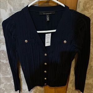 Dark Navy Blue Button-Up Cardigan